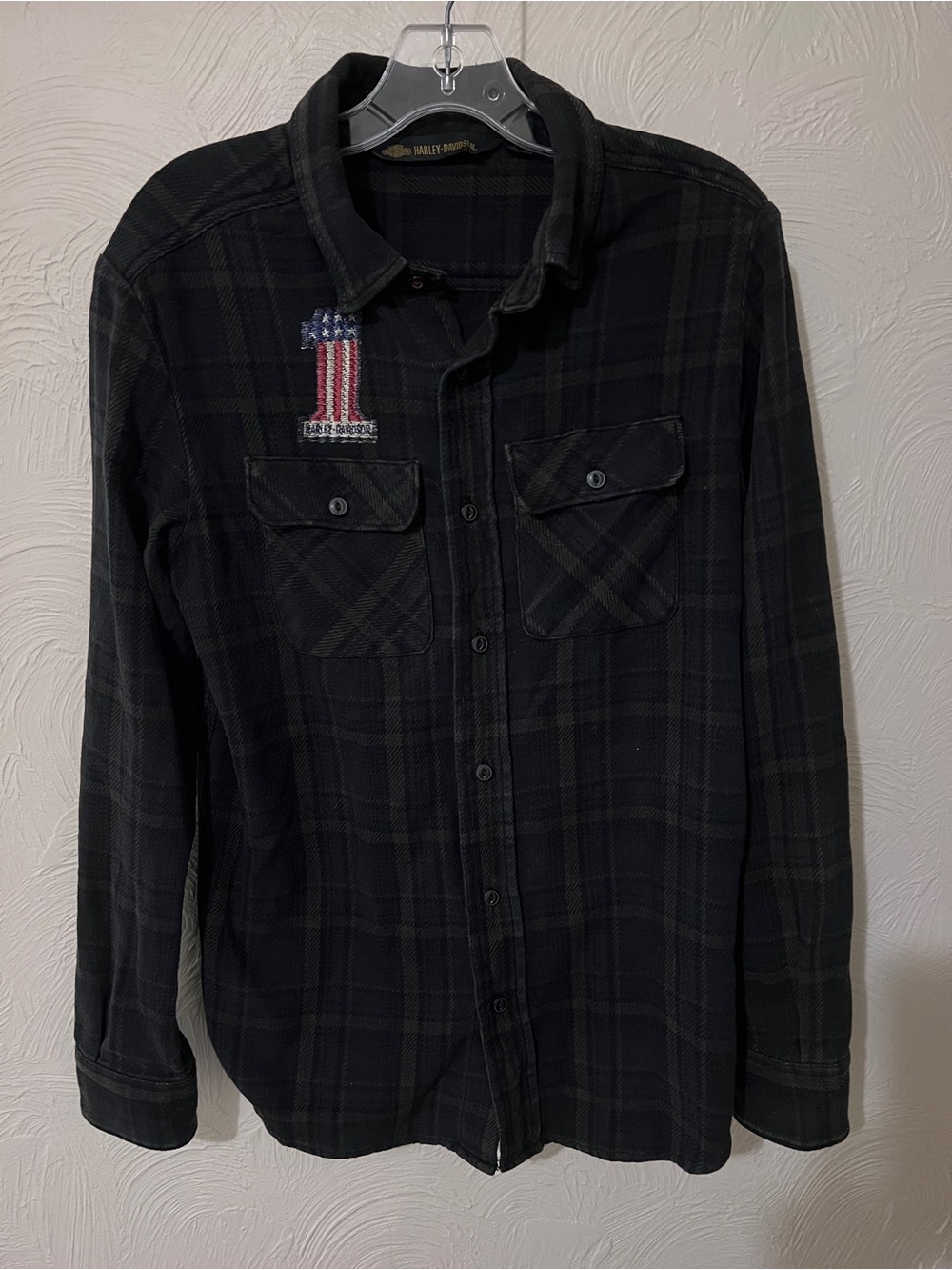 Harley-Davidson Men’s Black Plaid Flannel Twill Button-Up Shirt